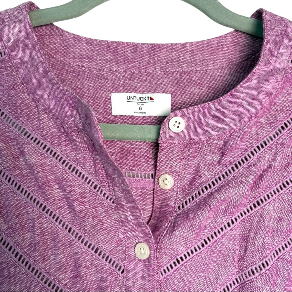 Untuckit Shirt Dress Keely 41543 Linen Purple Belted Sleeveless Button Down Sz 6